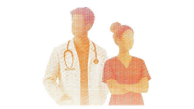 Researchers represented as blue laboratory halftone figures